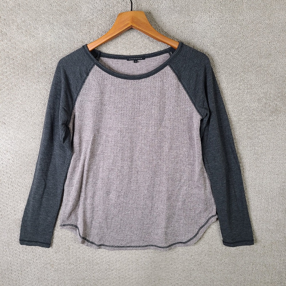 Staccato Shirt Womens‎ Large Gray Two Tone Raglan Elbow Patch Polyester Casual
